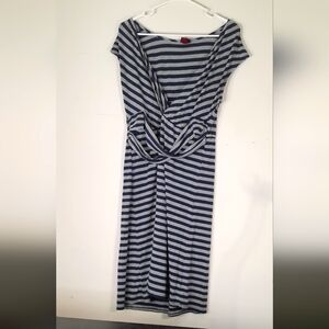 Merona Navy Blue and Grey Stripped Dress Large